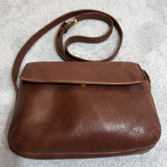 Stone Mountain Handbags - Stone Mountain Crossbody Bag Women's Brown Leather Double Flap With Zip Vintage